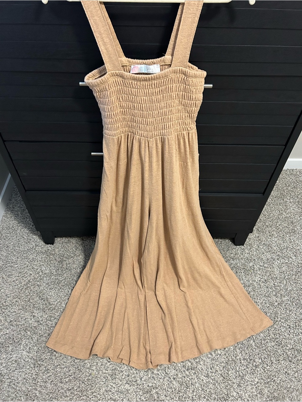 Free People Smocked Wide-Strap Maxi Dress in Taupe